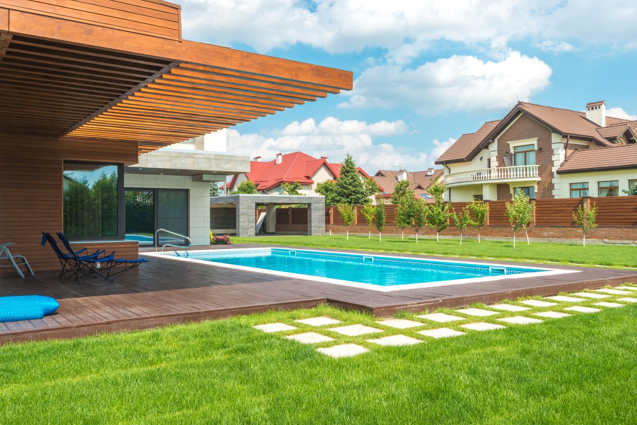 A clean backyard swimming pool at a North Texas home in the Southlake area